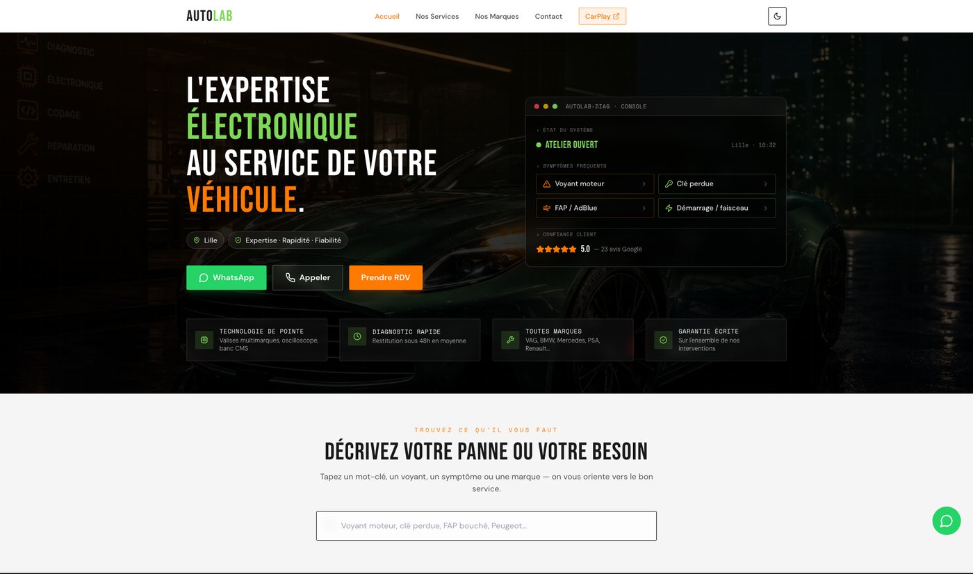 Page d'accueil du site Atelier Autolab