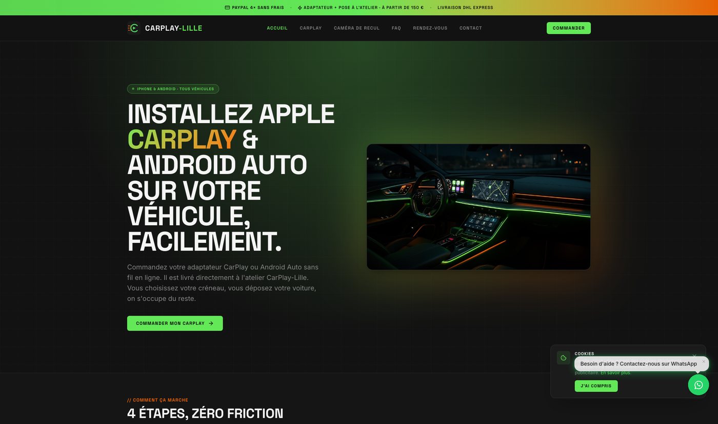 Page d'accueil du site Carplay Lille
