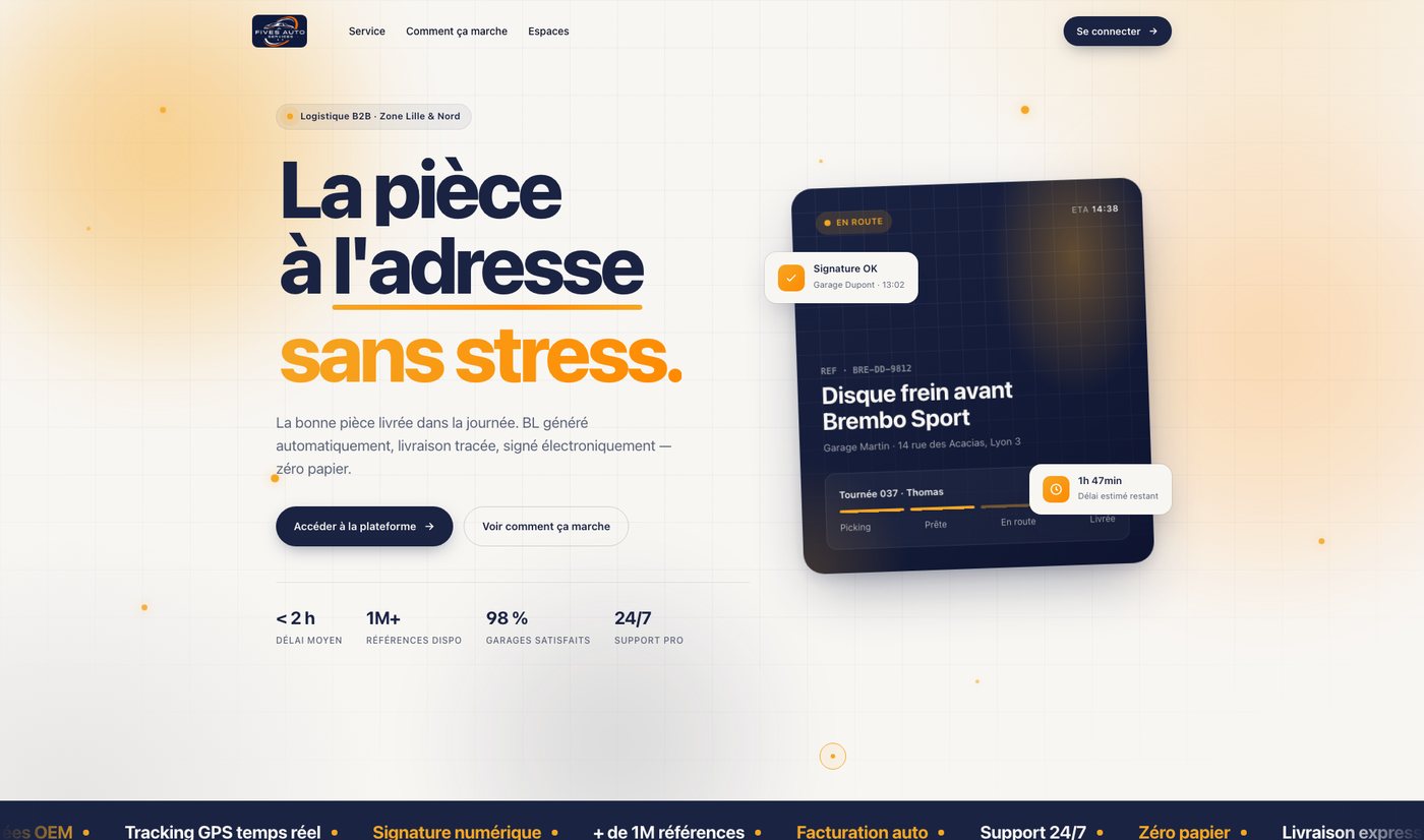 Page d'accueil de la plateforme Fives Auto Services